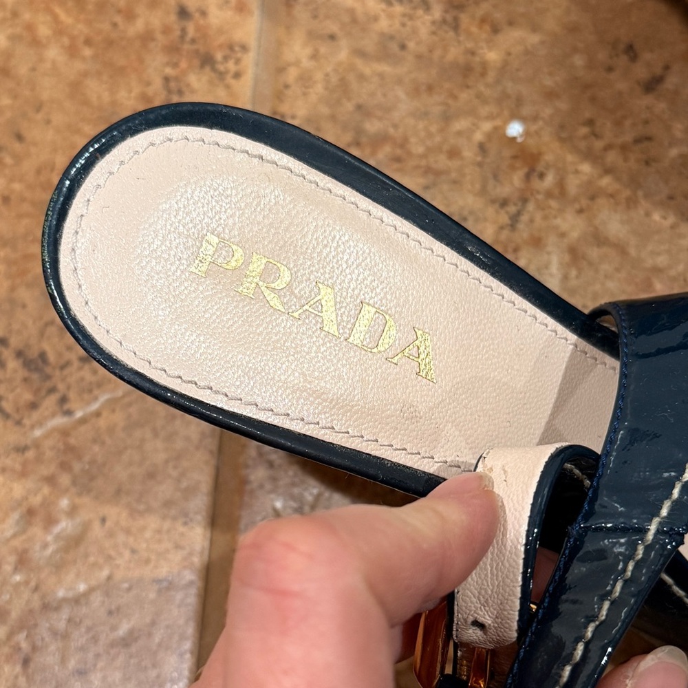 Prada Black‎ Patent Leather Peep Toe Espadrille Wedge Pumps Size 37 - Picture 2 of 14